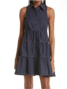 Cinq a Sept Bennett Tiered Mini Dress-Women Size 8 Blue
